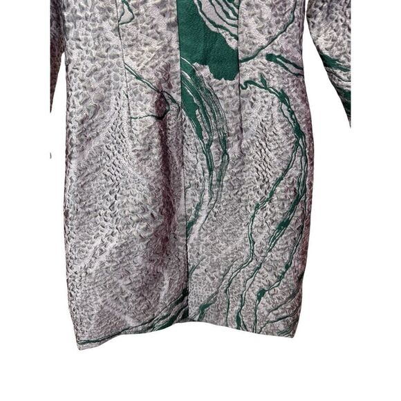Carolina Herrera Textured Metallic Brocade Mini Dress Gray Green Floral Sz 6 - Picture 6 of 16